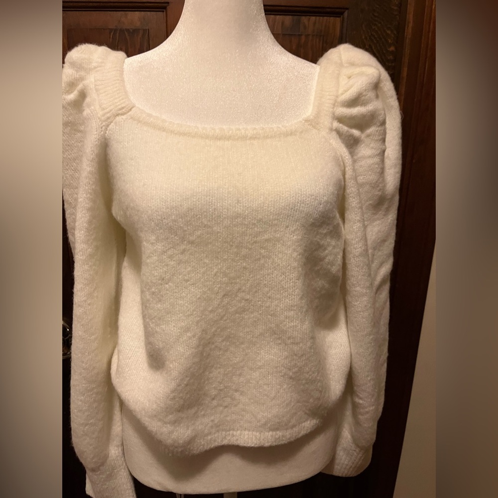 Endless Rose Cream Puff Sleeve Square Neck Sweater